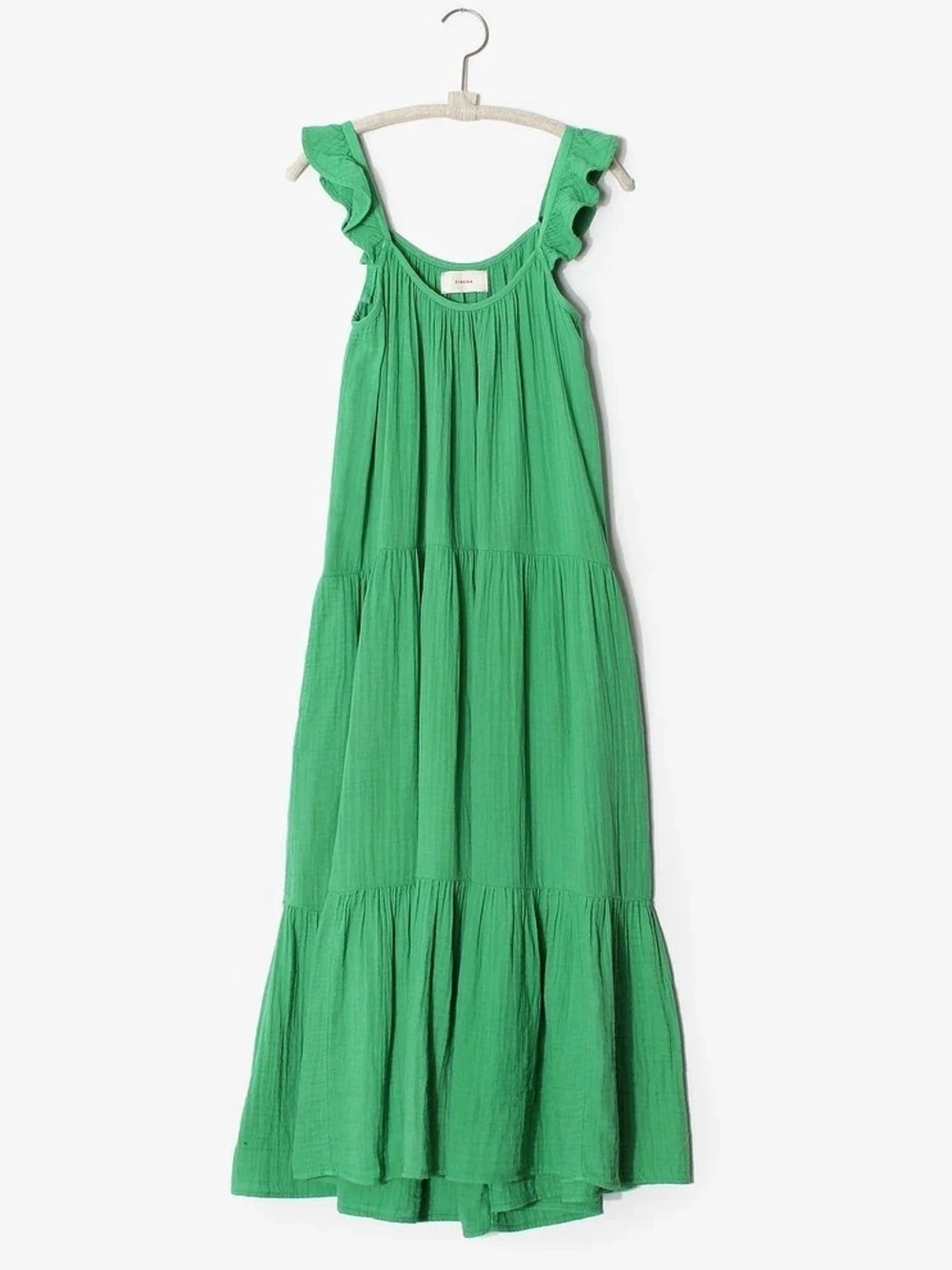 XiRena Rumer Dress Kelly Green Cotton Gauze Tiered Maxi Ruffle Strap Small